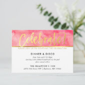 パーティーお祝いコーラルピンク水色金ゴールド型 招待状 (スタンド正面)