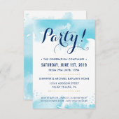 パーティーお祝いモダンカードアクアブルー 出欠カード (正面/裏面)