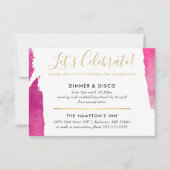 パーティーお祝いモダンINSERT豪華な金色ピンク 招待状 (正面)