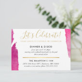 パーティーお祝いモダンINSERT豪華な金色ピンク 招待状 (スタンド正面)
