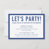パーティーお祝い情シンプル報モダンはっきりした青 招待状 (正面)