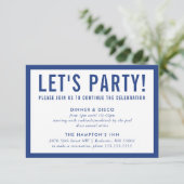 パーティーお祝い情シンプル報モダンはっきりした青 招待状 (スタンド正面)