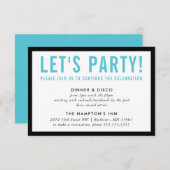 パーティーお祝い情モダン報はっきりした黒アクアブルー 招待状 (正面/裏面)