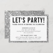 パーティーお祝い情報かわいいモダンシルバーグリッター 招待状 (正面/裏面)
