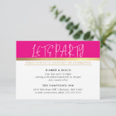 パーティーお祝い情報ウルトラトレンディーピンク金ゴールド 招待状 (スタンド正面)