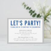 パーティーお祝い情報モダンはっきりした少年の灰色の青 招待状 (スタンド正面)