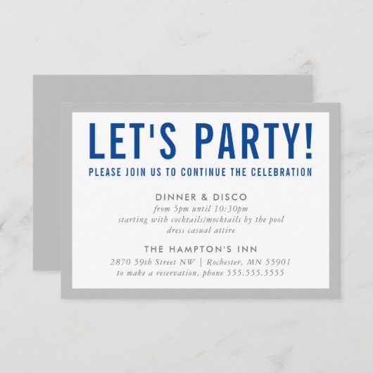 パーティーお祝い情報モダンはっきりした少年の灰色の青 招待状 (正面/裏面)