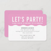 パーティーお祝い情報モダンはっきりした波形ピンク 招待状 (正面/裏面)