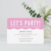 パーティーお祝い情報モダンはっきりした波形ピンク 招待状 (スタンド正面)