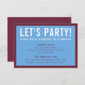 パーティーお祝い情報モダンミニマルマルーンブルー 招待状 (正面/裏面)