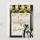 パーティーお祝い招待状イン金ゴールド&ブラック 招待状 (正面)