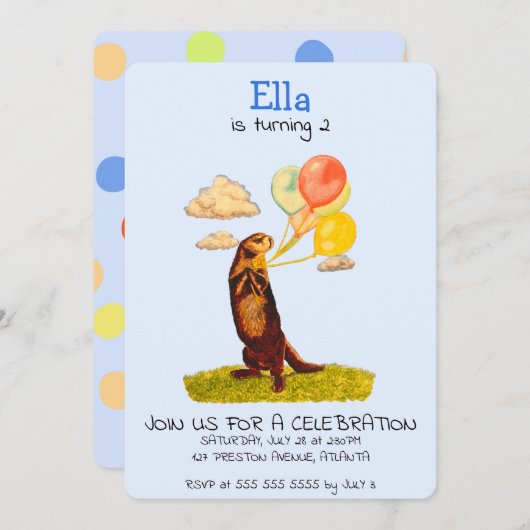 パーティーかわいらしバルーン招待状 招待状 (正面/裏面)