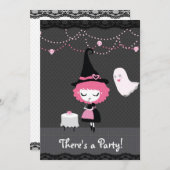 パーティーがあります! ピンクの魔法使いの招待状 招待状 (正面/裏面)