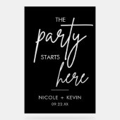 パーティーが始まるウェディングウェルカムブラック アクリルサイン (正面)