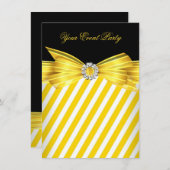 パーティーすべての行事イエロー白黒ストライプ 招待状 (正面/裏面)