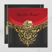 パーティーすべての行事エレガントレッド金ゴールドブラック 招待状 (正面/裏面)