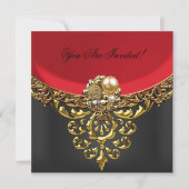 パーティーすべての行事エレガントレッド金ゴールドブラック 招待状 (正面)