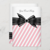 パーティーすべての行事ピンク白黒ストライプ 招待状 (正面/裏面)