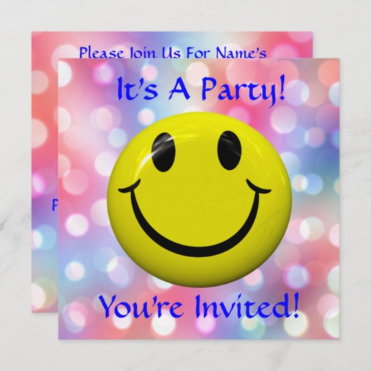 パーティーだ!おもしろいハッピー顔招待状 招待状 (正面/裏面)