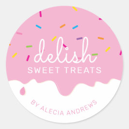 パーティーつや消しドリップスかわいいケーキがピンクのクラスを振りかける ラウンドシール