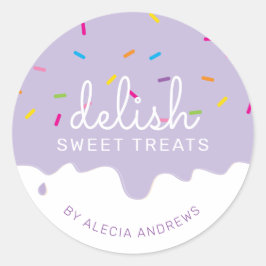 パーティーつや消しDRIPSかわいいケーキはかわいい紫 ラウンドシール