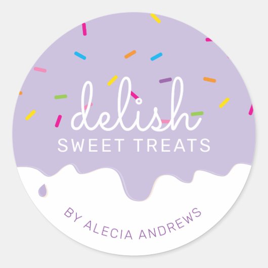 パーティーつや消しDRIPSかわいいケーキはかわいい紫 ラウンドシール (正面)