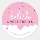 パーティーつや消しDRIPSかわいいケーキふりかけるピンク ラウンドシール (正面)