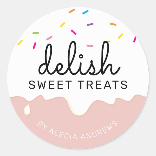 パーティーつや消しDRIPSかわいい散水白ピンク ラウンドシール (正面)