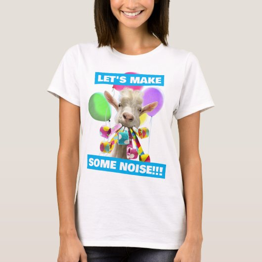 パーティーでクラッカーを鳴らすヤギ Tシャツ (正面)