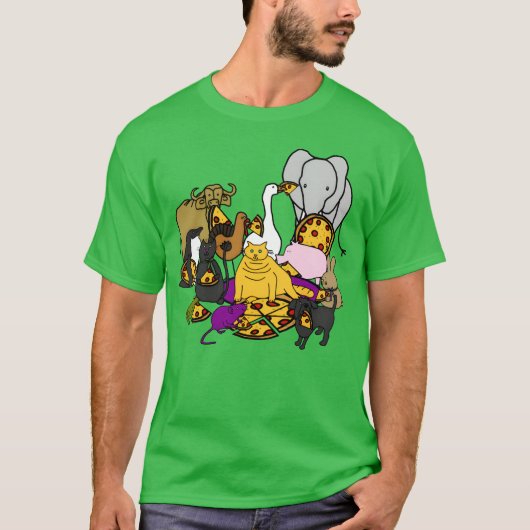 パーティーでピザを楽しむ動物たち フレンド Tシャツ (正面)