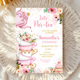 パーティーで紅茶を Let's Par-tea バースデーティーパーティー招待状 招待状