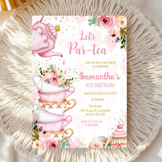 パーティーで紅茶を Let's Par-tea バースデーティーパーティー招待状 招待状