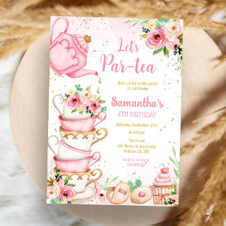パーティーで紅茶を Let's Par-tea バースデーティーパーティー招待状 招待状