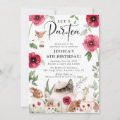 パーティーとケシ:小さな女の子の誕生日 招待状 (正面)