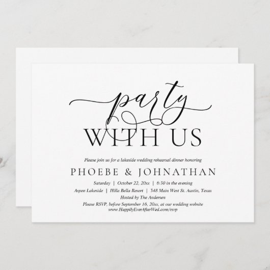 パーティーと一緒に、クラシー結婚のリハーサル 招待状 (正面/裏面)