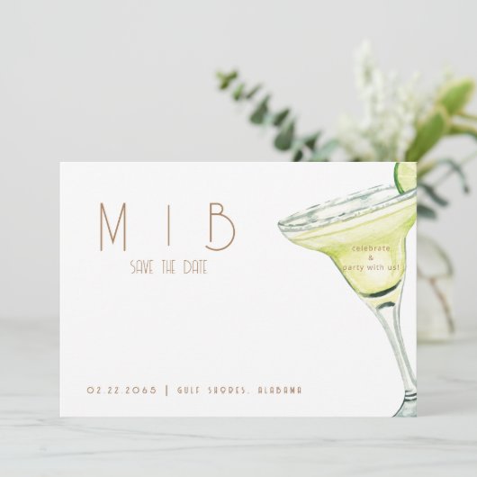 パーティーとMargarita結婚式の日付を保存 招待状 (スタンド正面)