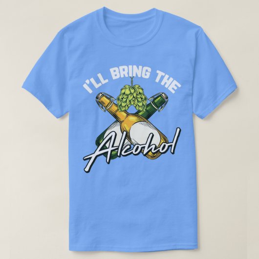 パーティーにお酒を持ってくるよ！独身パーティーや独身最後の夜の motive に最適 tシャツ (デザイン正面)