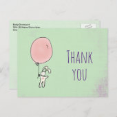 パーティーのお礼 かわいいウサギが風船を持ってる ポストカード (正面/裏面)