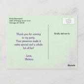 パーティーのお礼 かわいいウサギが風船を持ってる ポストカード (裏面)