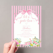 パーティーのお誘い ピンクの花柄ストライプでLet's Par-tea お誕生日 アクリル招待状 (インサイチュ (ポータブル))