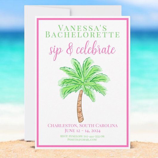 パーティーのお誘い ラムネを飲んで祝おう ヤシの木 プレップ調 招待状