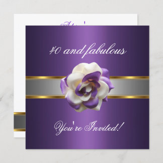 パーティーのご招待 40歳の誕生日 紫と白の花 ファビュラス 招待状