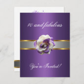 パーティーのご招待 40歳の誕生日 紫と白の花 ファビュラス 招待状 (正面/裏面)