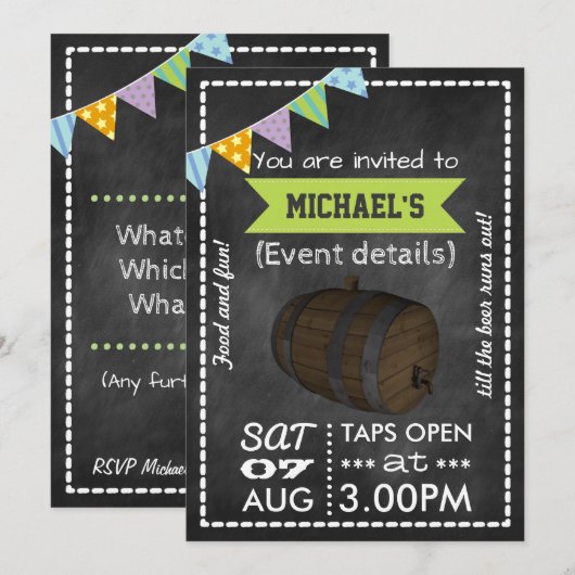 パーティーのためのおしゃれなチョークボード招待状 招待状 (正面/裏面)