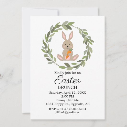 パーティーのためのイースター招待かわいいウサギ 招待状 (正面)