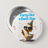パーティーのようなアヒル星 – おもしろいお祝いデザイン 缶バッジ (正面&裏面)