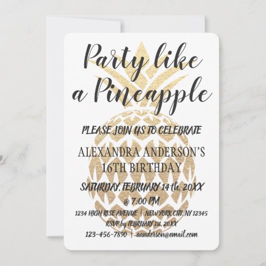 パーティーのようなパイナップル誕生日招待状 招待状 (正面)