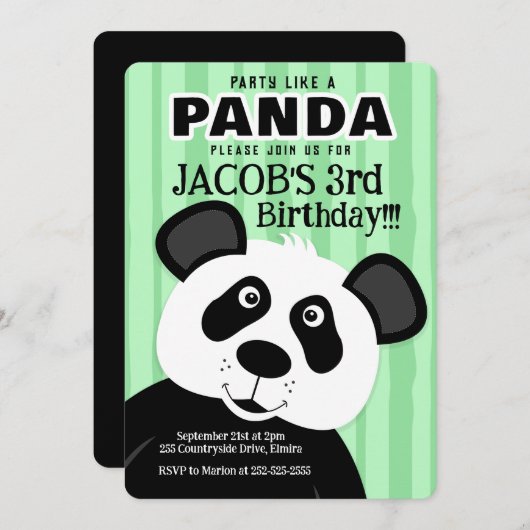 パーティーのようなパンダ少年の女の子の誕生日任意の年齢 招待状 (正面/裏面)