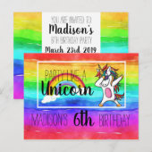 パーティーのようなユニコーンのダビングダンスの誕生日 インビテーションポストカード (正面/裏面)
