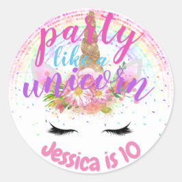 パーティーのようなユニコーンピンクの金ゴールドグリッター女の子パーティー ラウンドシール